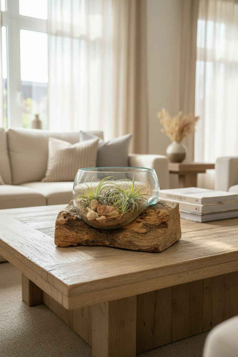 Small Glass Bowl with Wood Base