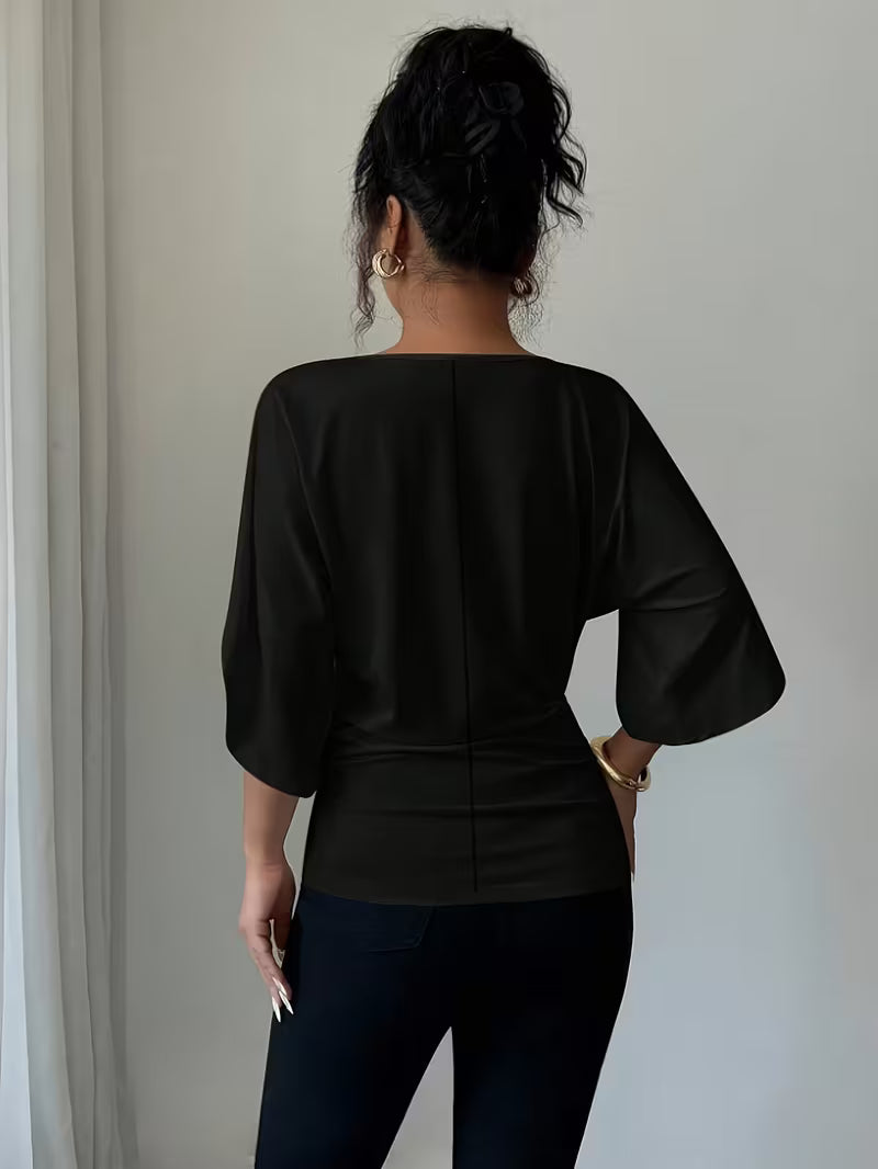 Women’s Black V-Neck Batwing Sleeve Top