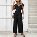 Casual Solid Color Wide Leg Jumpsuit with Elastic Waist