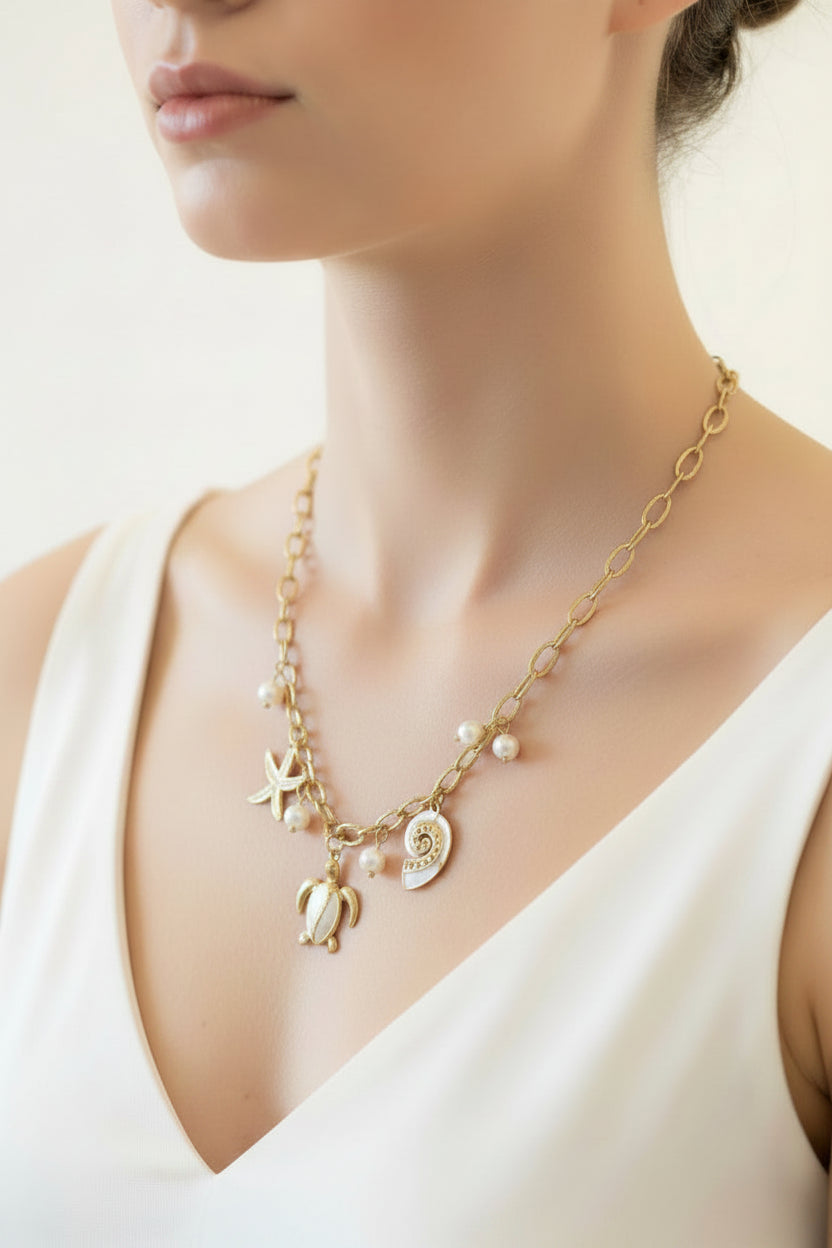 Stainless Steel Tortoise Starfish Conch Necklace