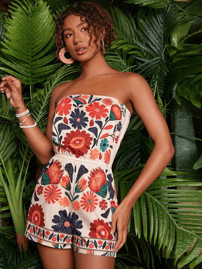 Colorful Floral Folk Short Romper