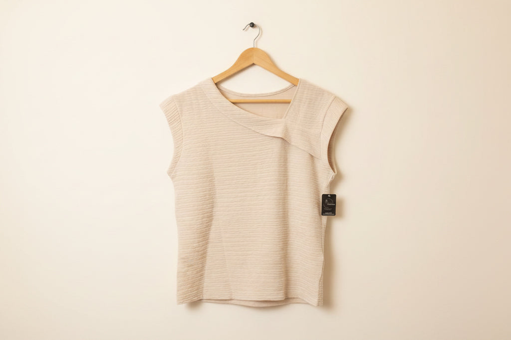 V-Neck Wrinkled Almond Beige Top