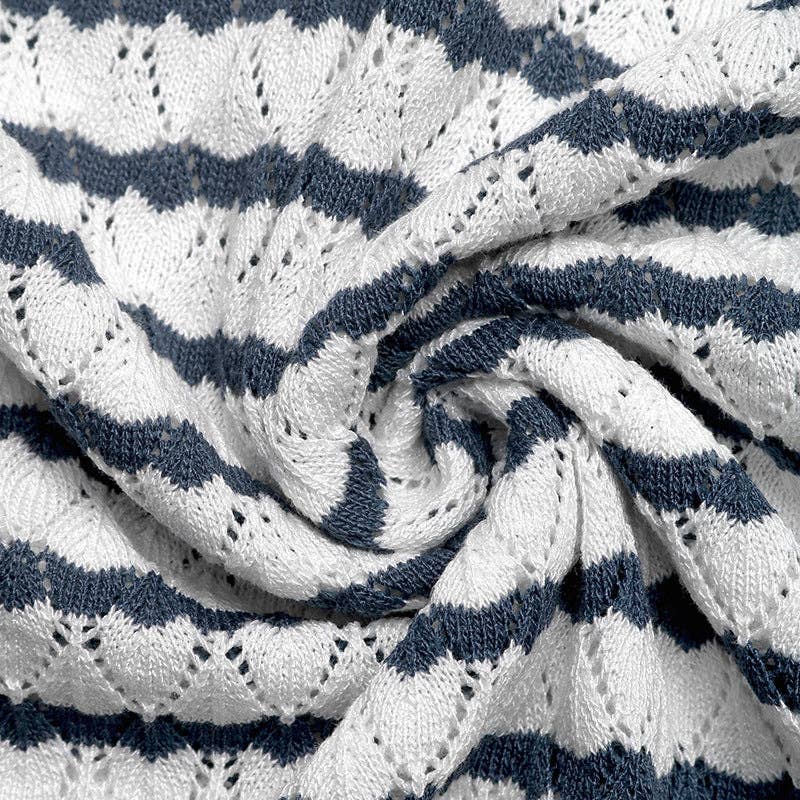 Women's Navy Striped Knit Henley Top