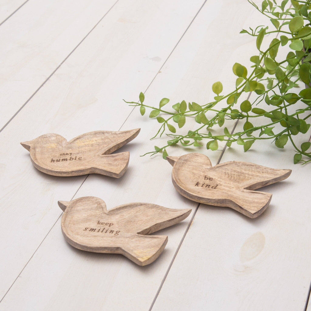 Mango Wood Bird Inspirational Trinket Tray