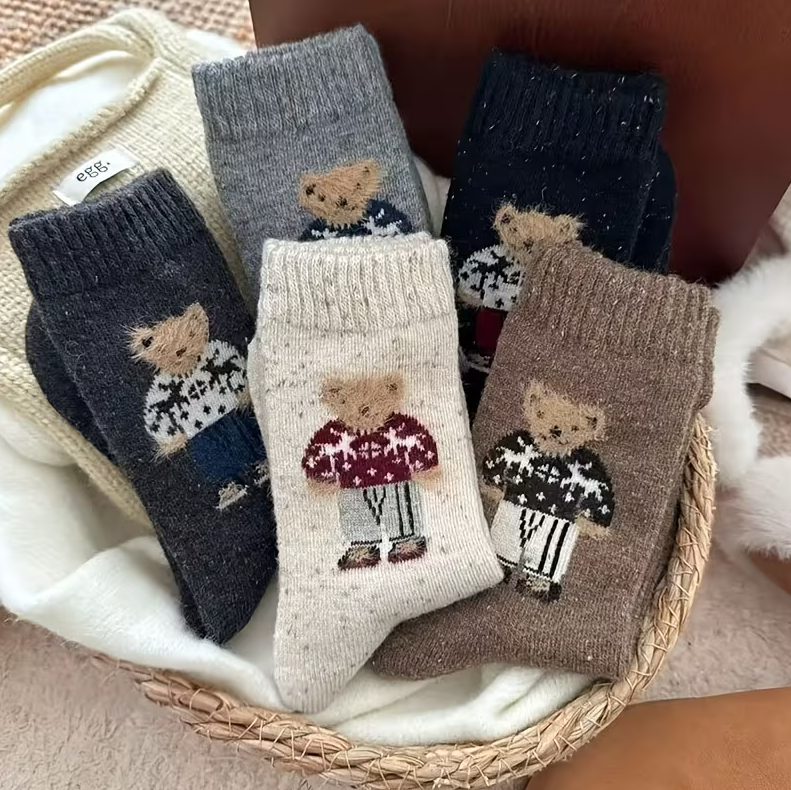 Vintage Bear Fleece-Lined Mid-Calf Socks