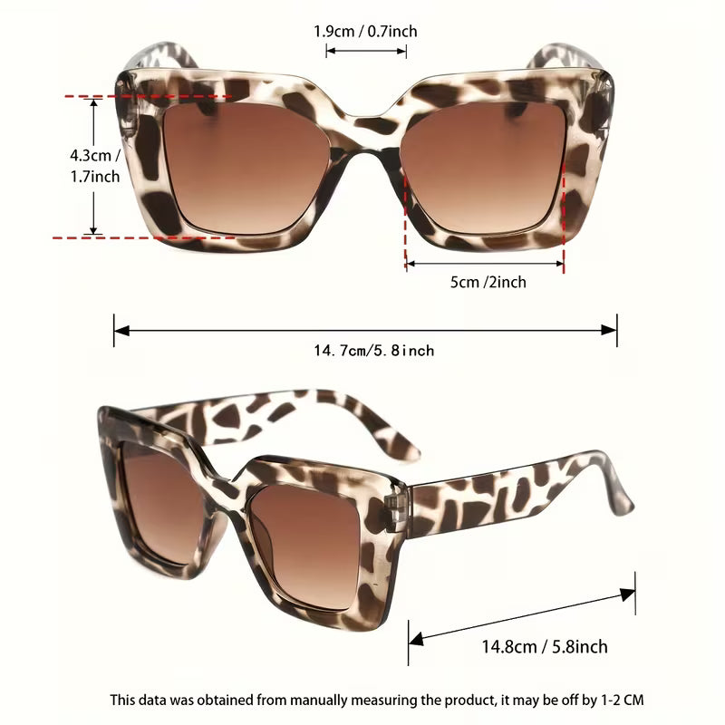 Women's Leopard Print Square Fashion Glasses with Gradient Lens