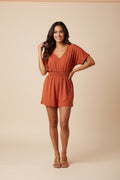 Women’s V-Neck Waist-Cinching Short Jumpsuit