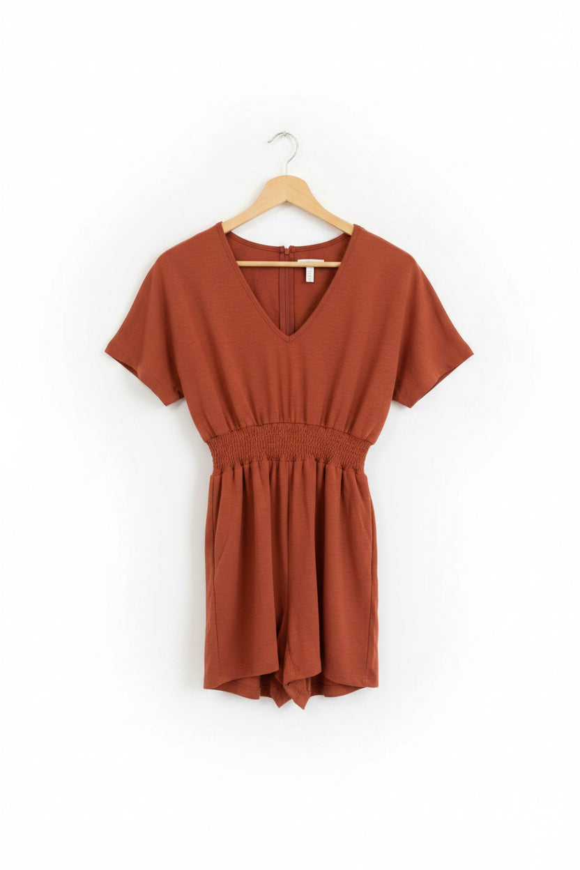 Women’s V-Neck Waist-Cinching Short Jumpsuit