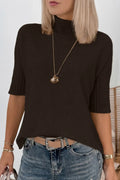 Mock Neck Ribbed Short Sleeve Sweater Top