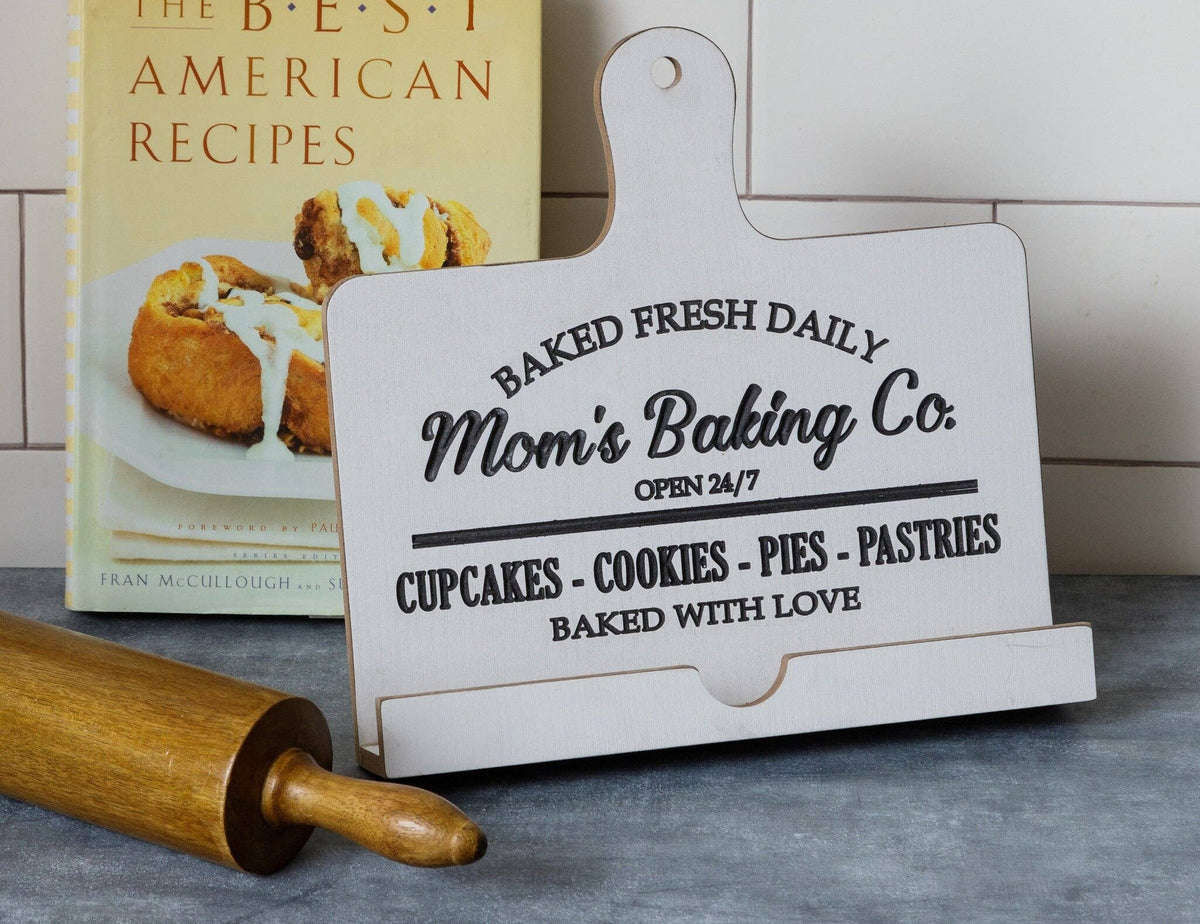 Cookbook Stand - Mom's Baking Co. Carved