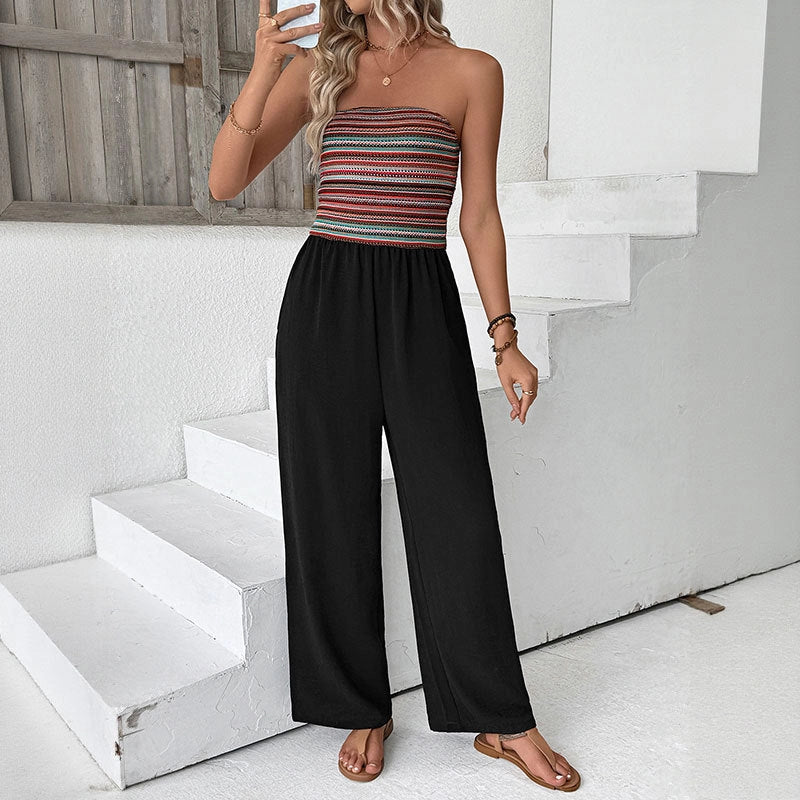 New Striped Jumpsuit Comfortable Casual Polyester Wide Leg