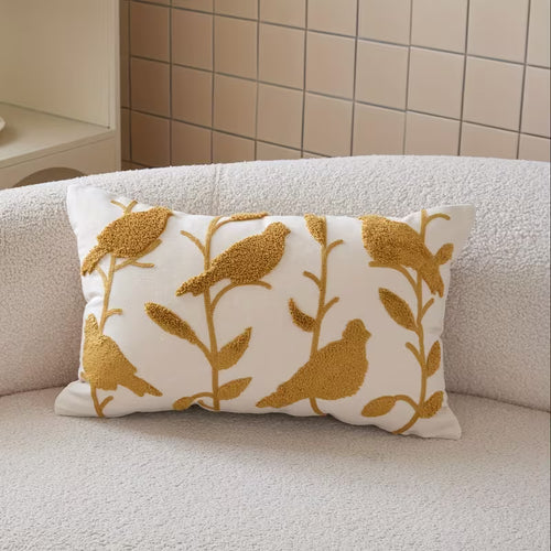 Bird Embroidered Decorative Pillow