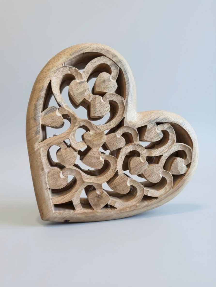 Mango Wood Carved Heart | 8x8x2"