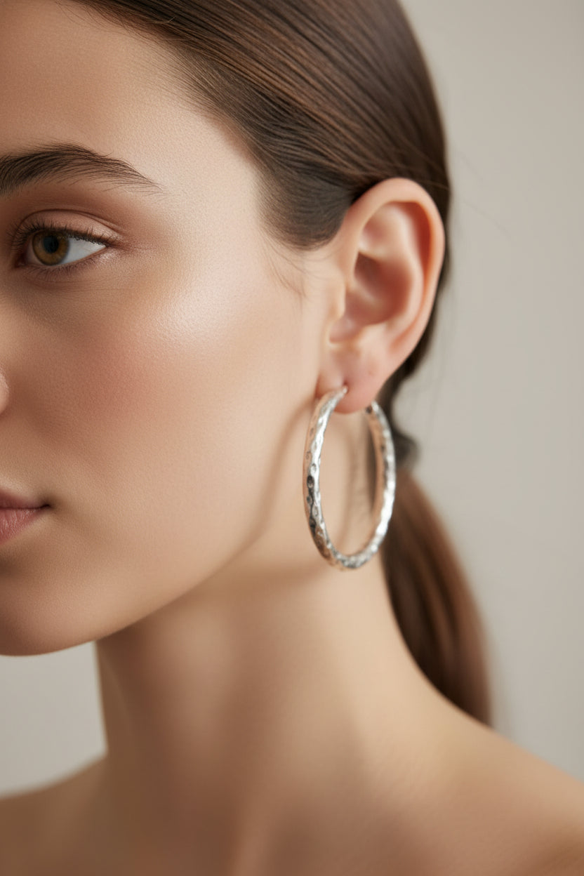 Round Textured Stainless Steel Earrings
