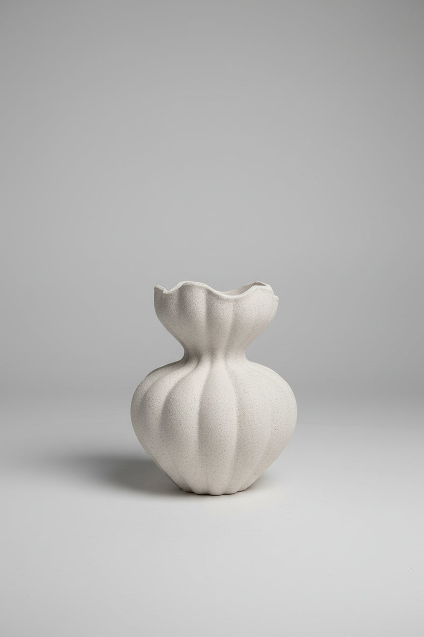 White Scalloped Ruffled Ceramic Vase