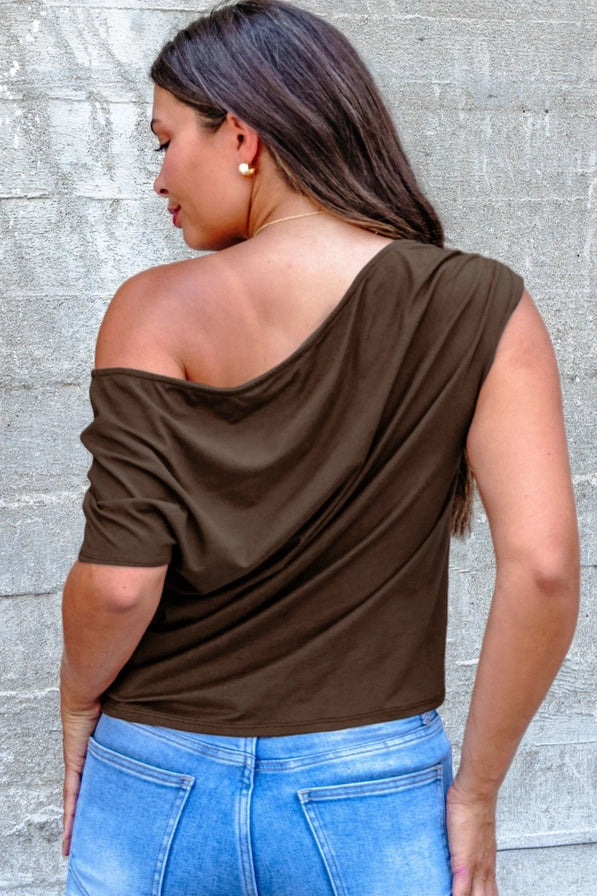 Plus Size Asymmetric Neck Short Sleeve Blouse