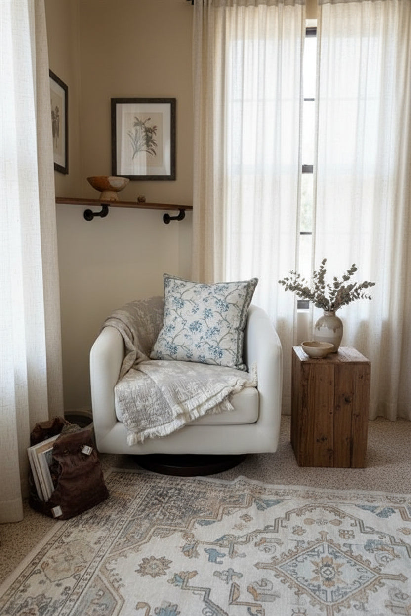 Blue Spring Floral Throw Pillow