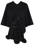 Ladies Solid Color Scarf with Faux Mink Knit Shawl