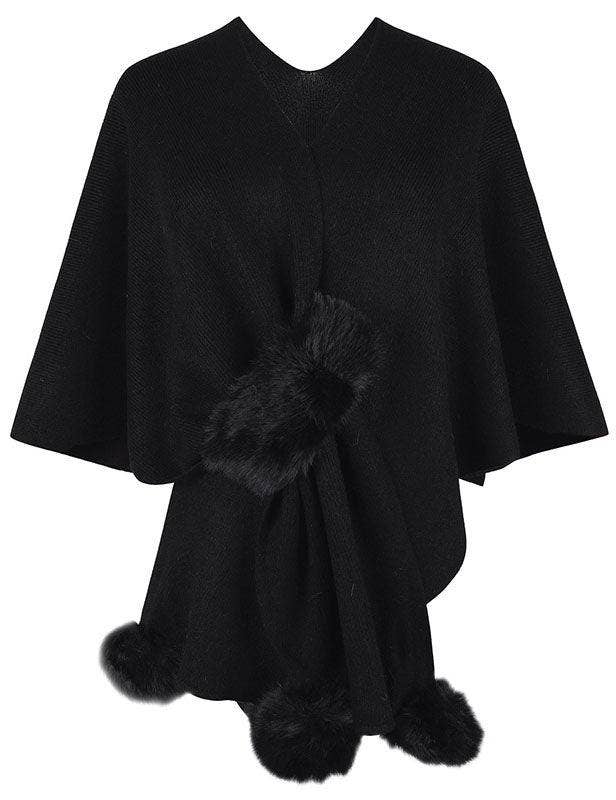 Ladies Solid Color Scarf with Faux Mink Knit Shawl