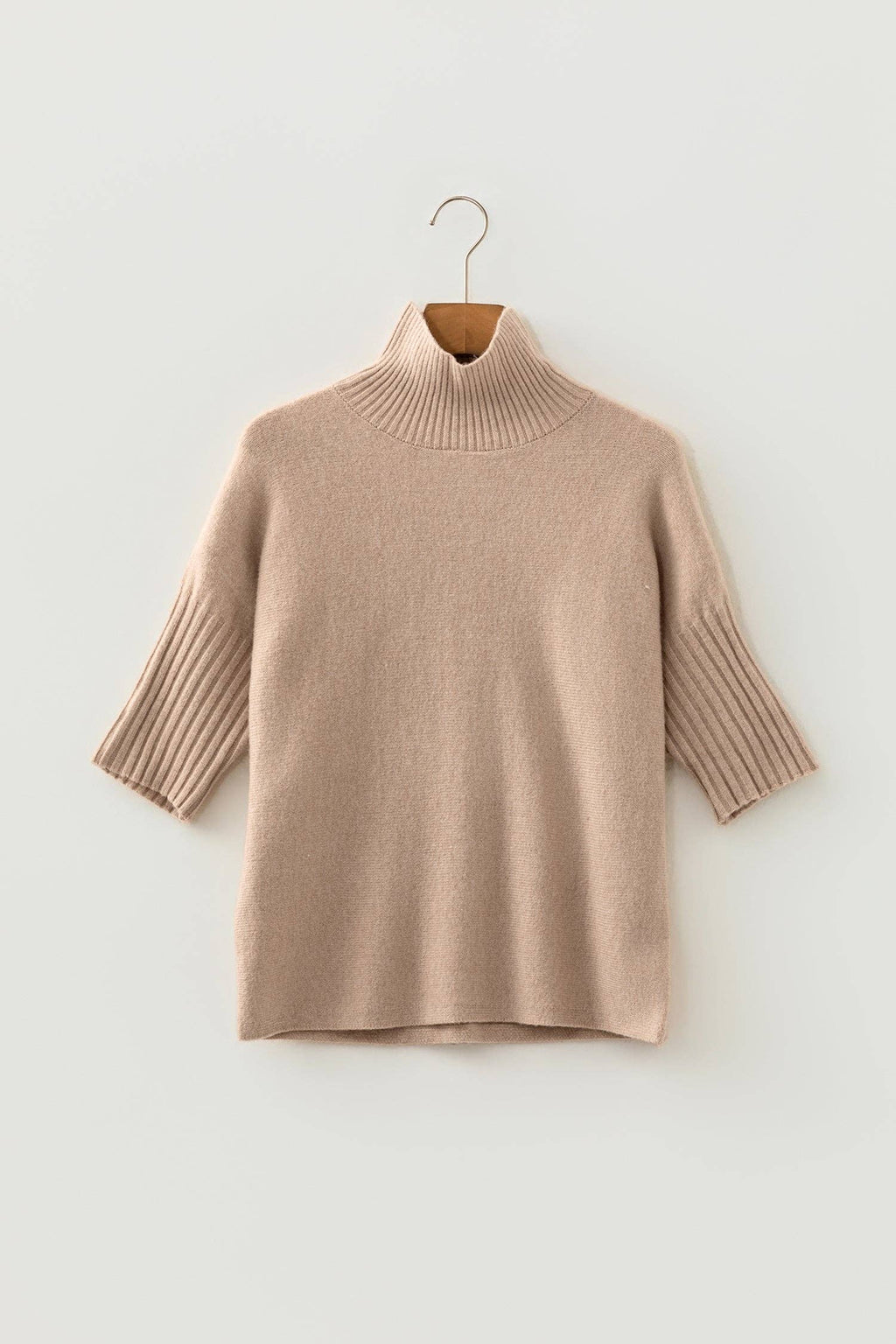 Mock Neck Ribbed Short Sleeve Sweater Top