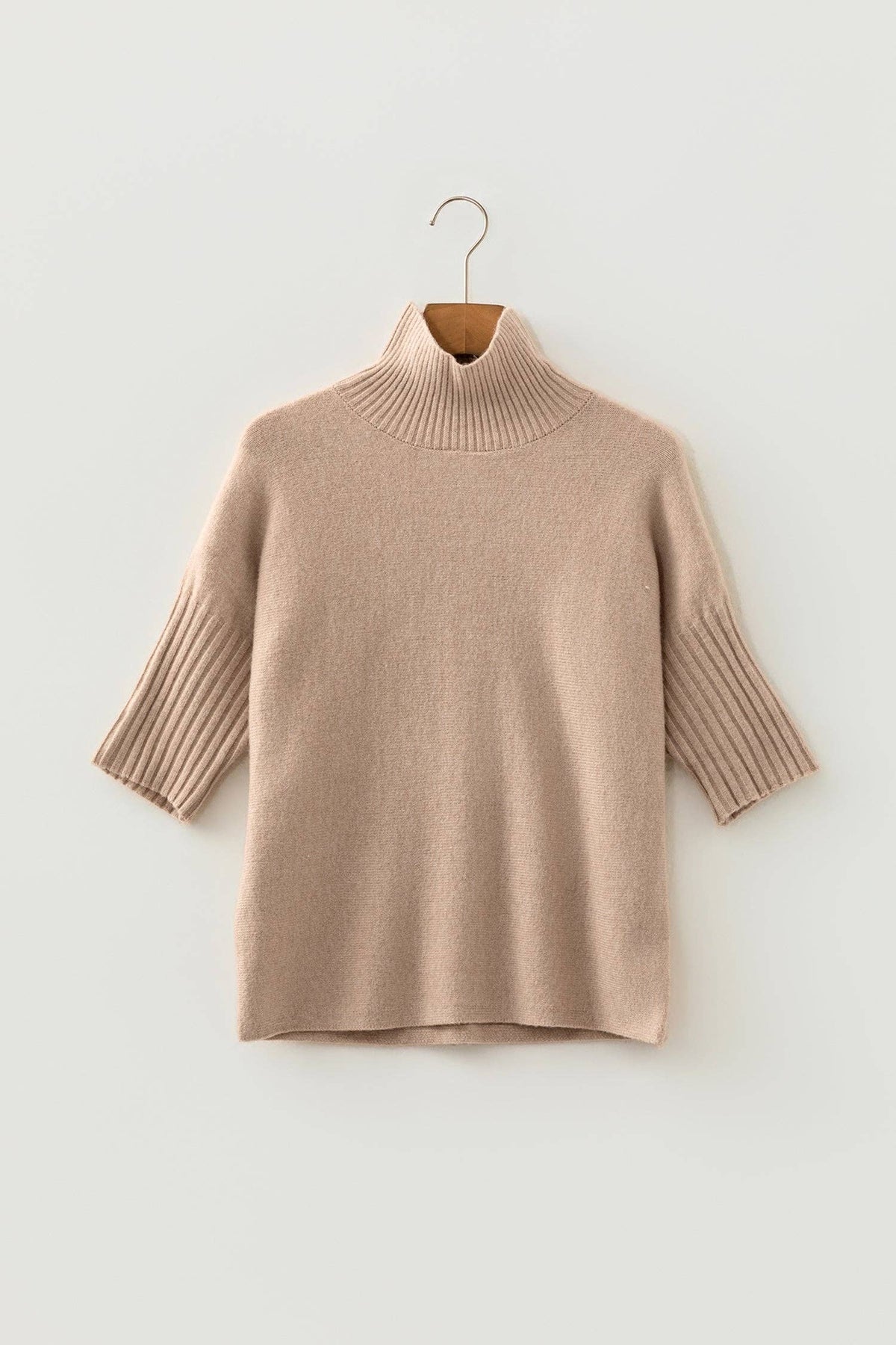 Mock Neck Ribbed Short Sleeve Sweater Top