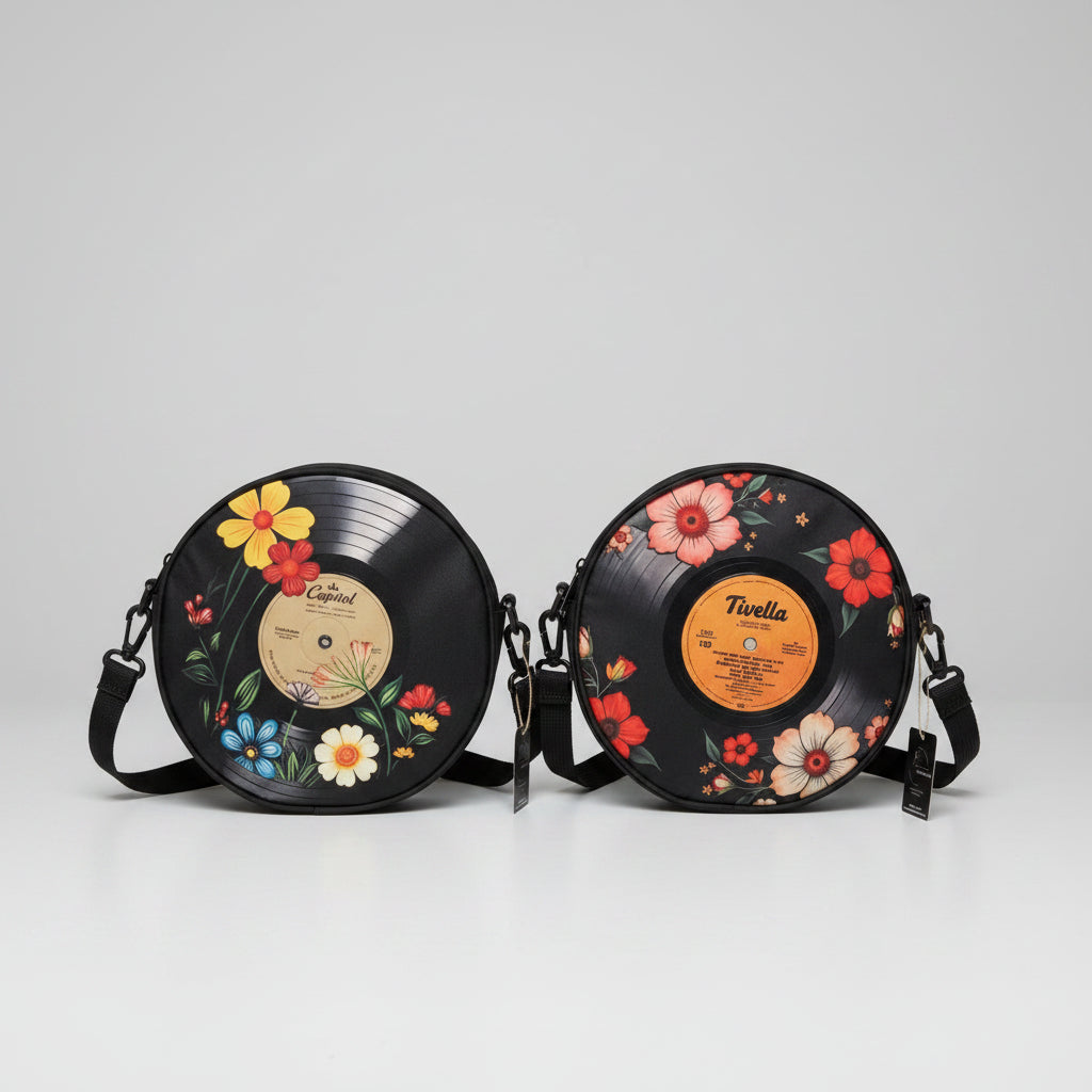 Vintage Vinyl-Inspired Crossbody Bag