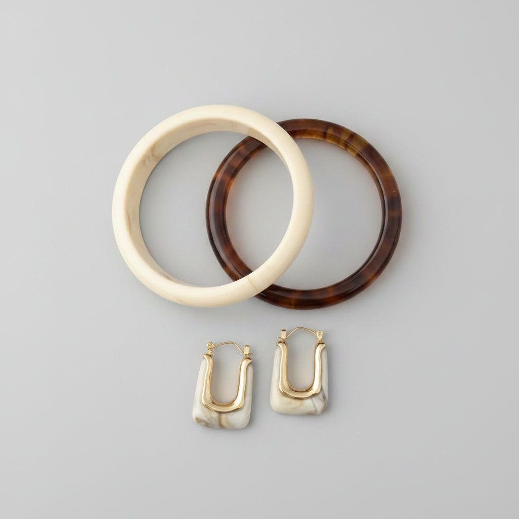 Vintage Resin Bangle & U-Shaped Earring Set