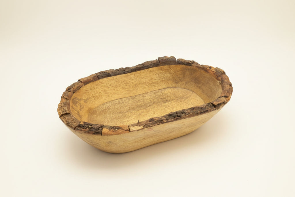 Rustic Bark Oval Bowl