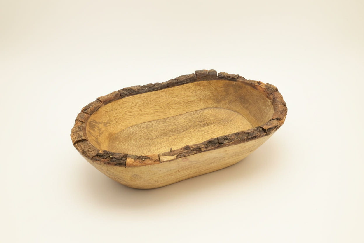 Rustic Bark Oval Bowl