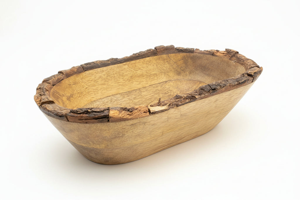 Rustic Bark Oval Bowl
