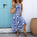 Blue Floral Halter Maxi Dress