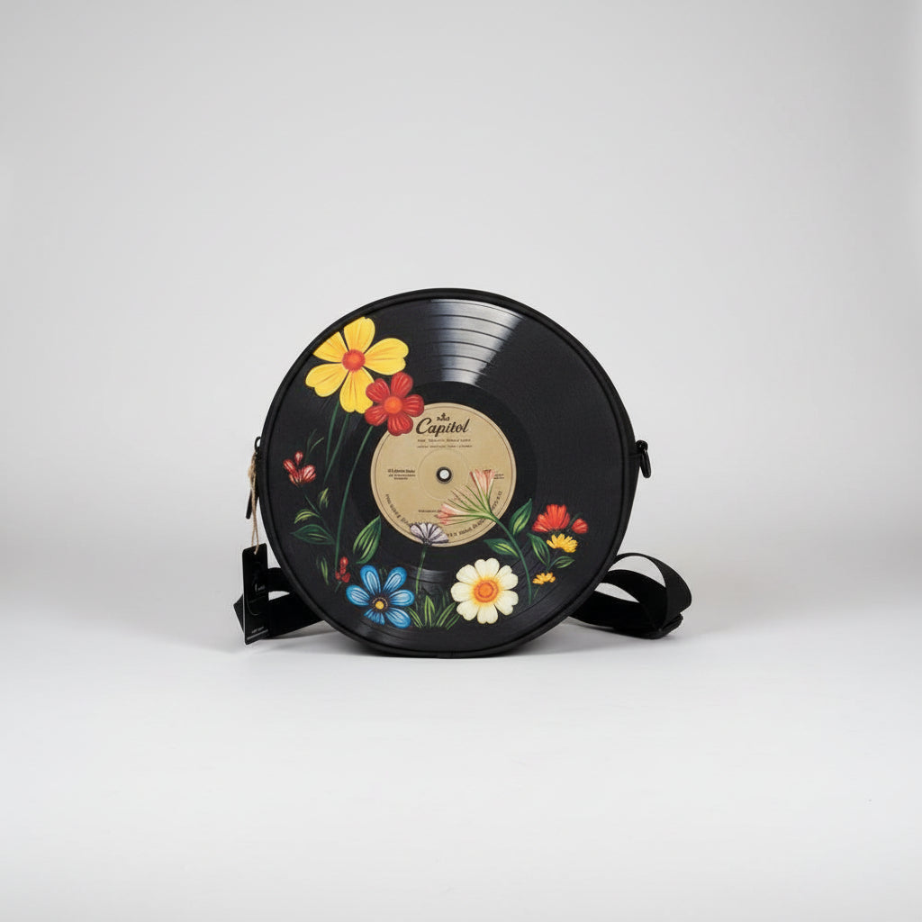 Vintage Vinyl-Inspired Crossbody Bag