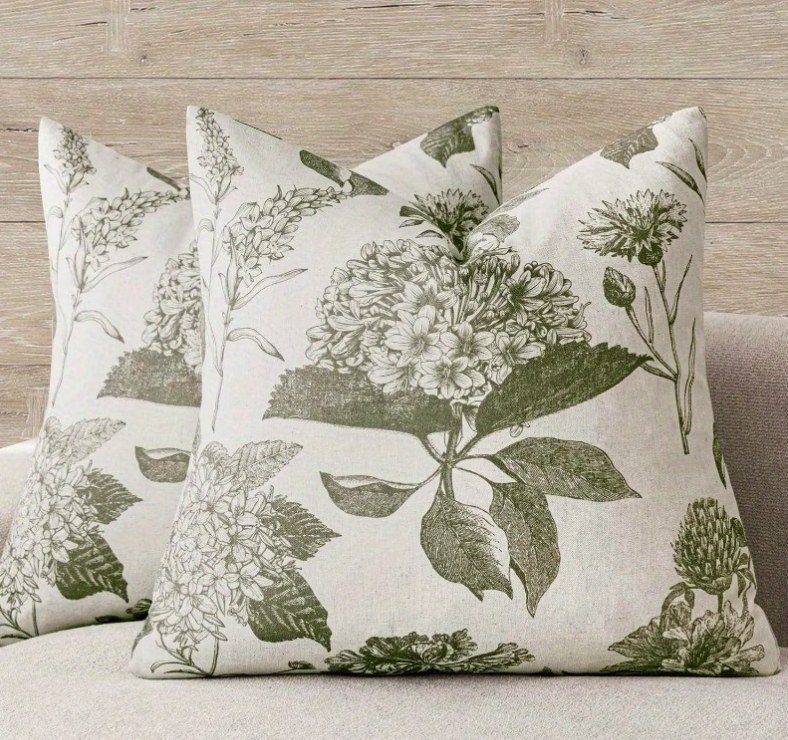 Green Floral Vintage Pillows