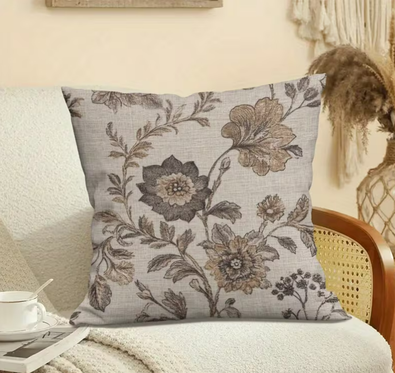 Elegant Brown Floral Throw Pillow