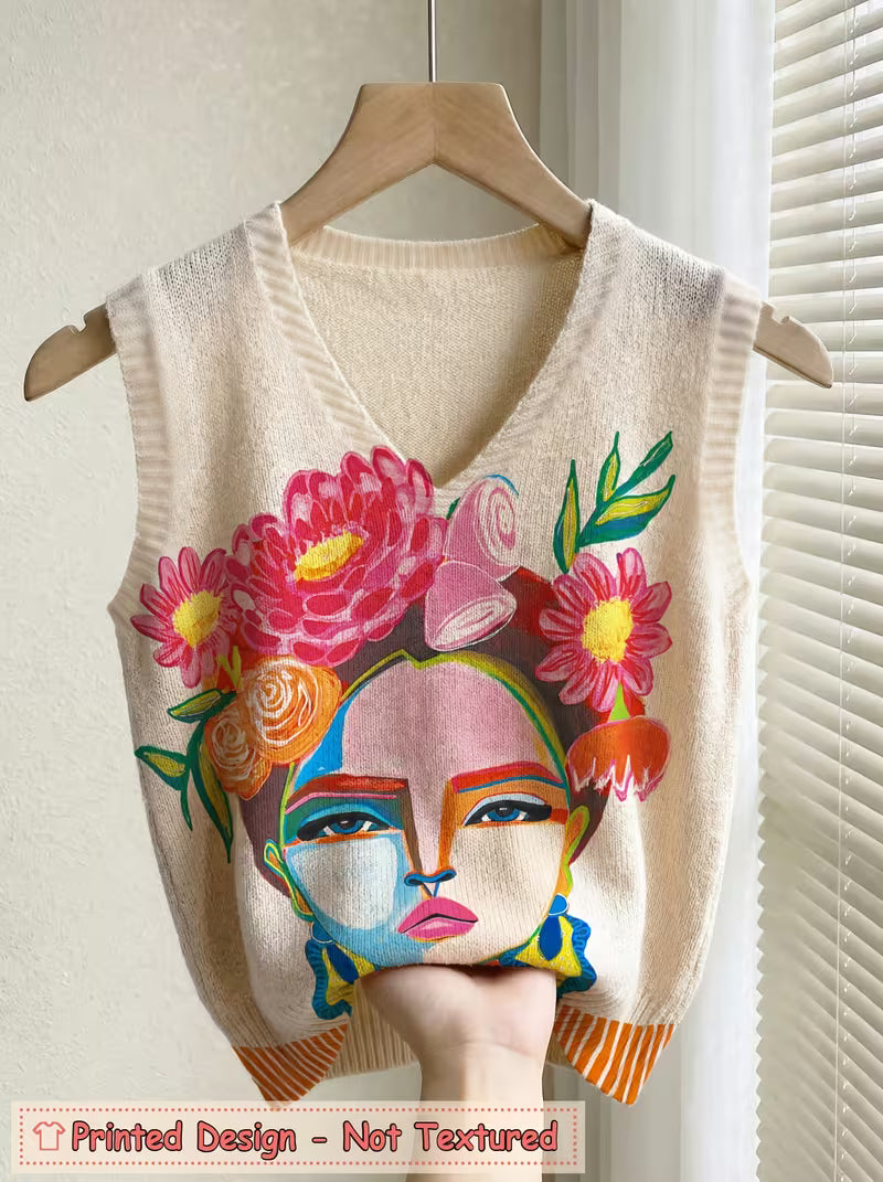 Women's Artistic Print Sleeveless Sweater Vest
