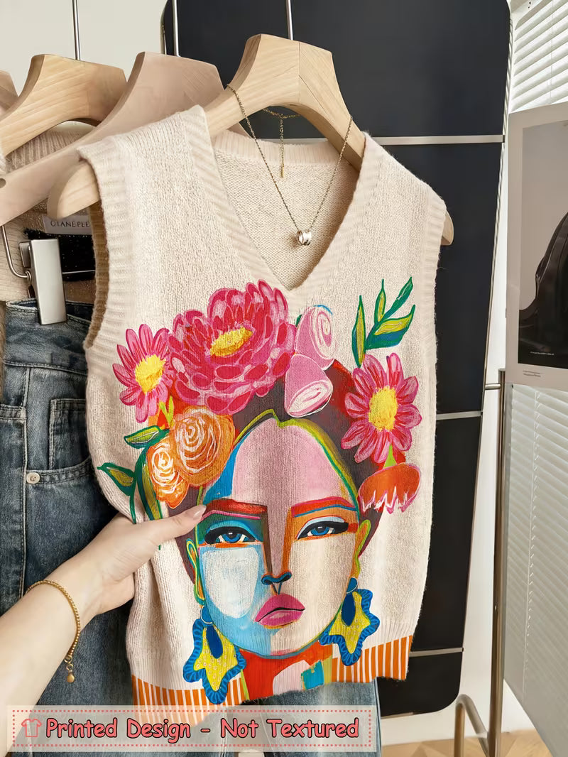 Women's Artistic Print Sleeveless Sweater Vest
