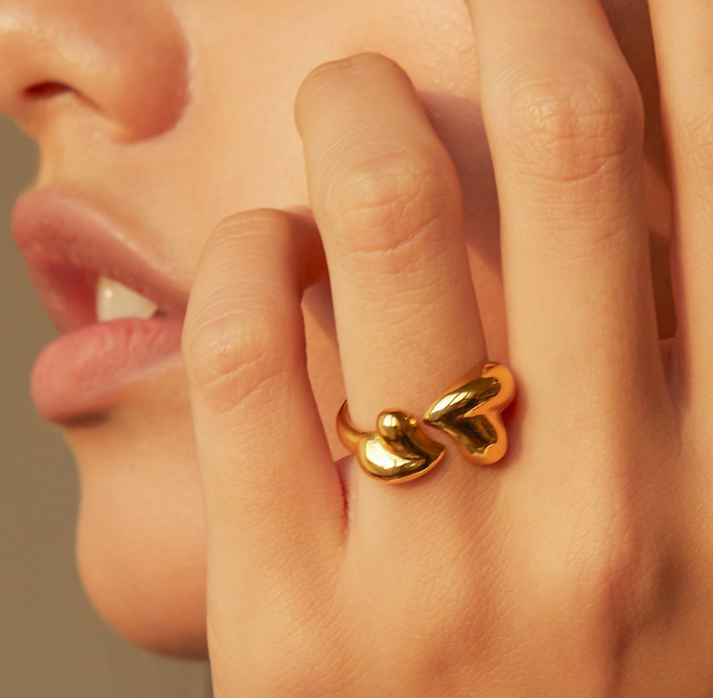 Gold Double Heart Ring