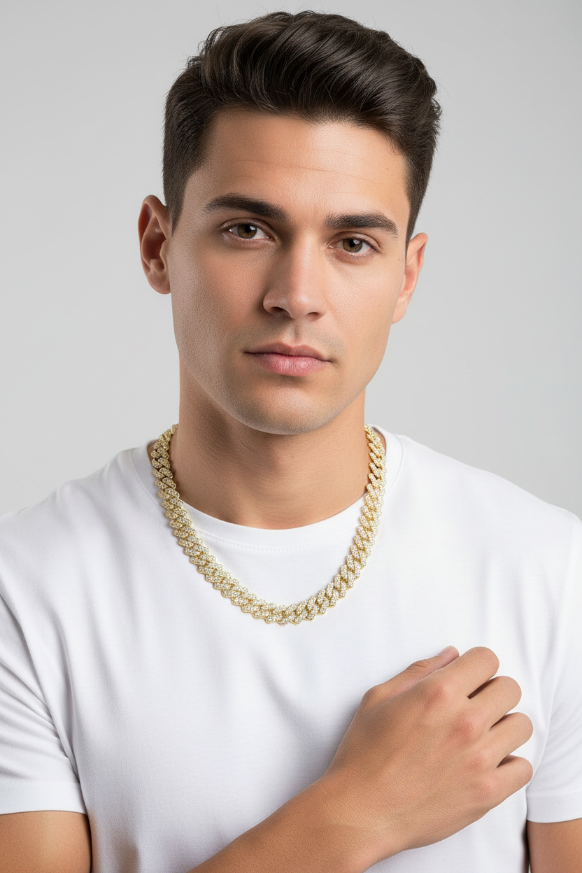 Iced Out Cuban Link Necklace and Bracelet Set – Rhinestone Hip Hop Jewelry | Unisex