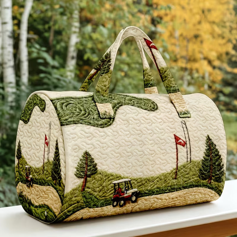 Golf Course Pine Tree Flag Quilted Travel Tote Bag