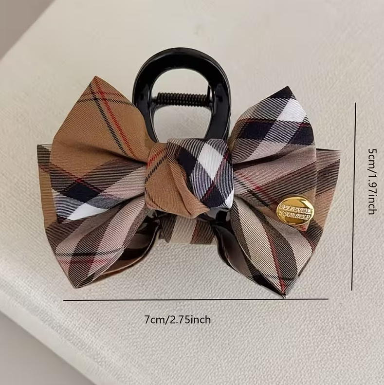 Plaid Bow Large Shark Clip