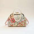 Floral Patterned Pearl Clasp Handbag