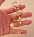 Gold Coastal Charm Keychain – Shell, Starfish, Moon &amp; Faux Pearl Bag Charm