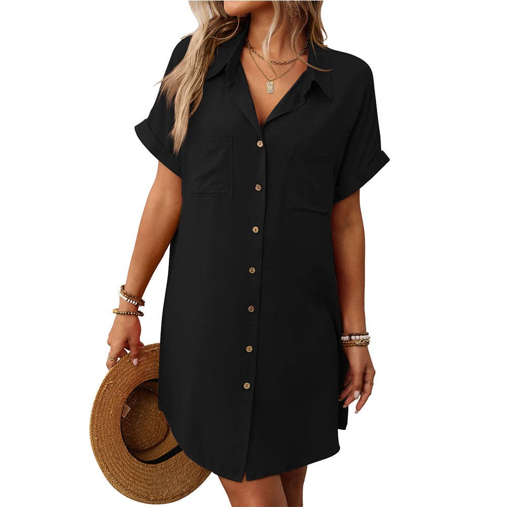 Striped Cotton Linen Shirt Dress