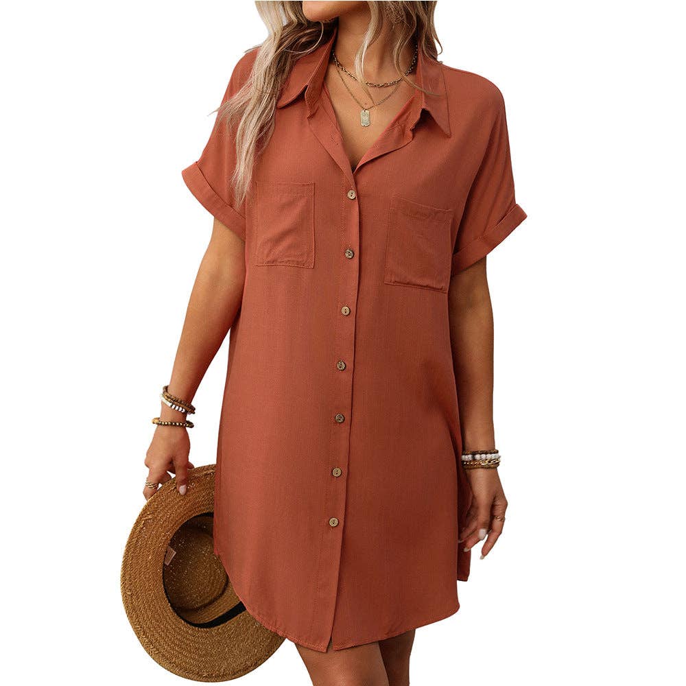 Striped Cotton Linen Shirt Dress