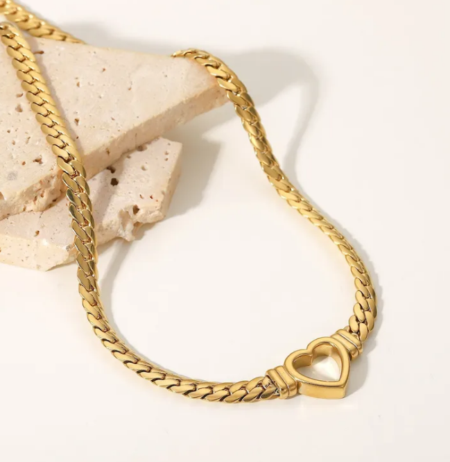 Gold Plated Stainless Steel Heart Chain Necklace