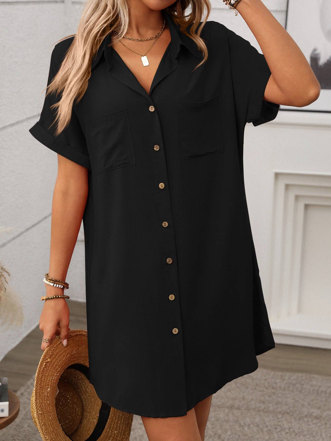 Striped Cotton Linen Shirt Dress