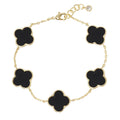 Gold Dipped Quatrefoil Charm Link Bracelet: Black