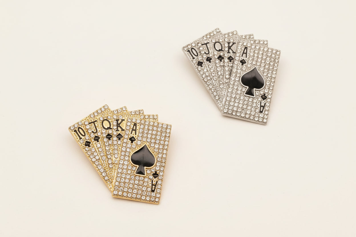 Rhinestone Poker Straight Flush Brooch