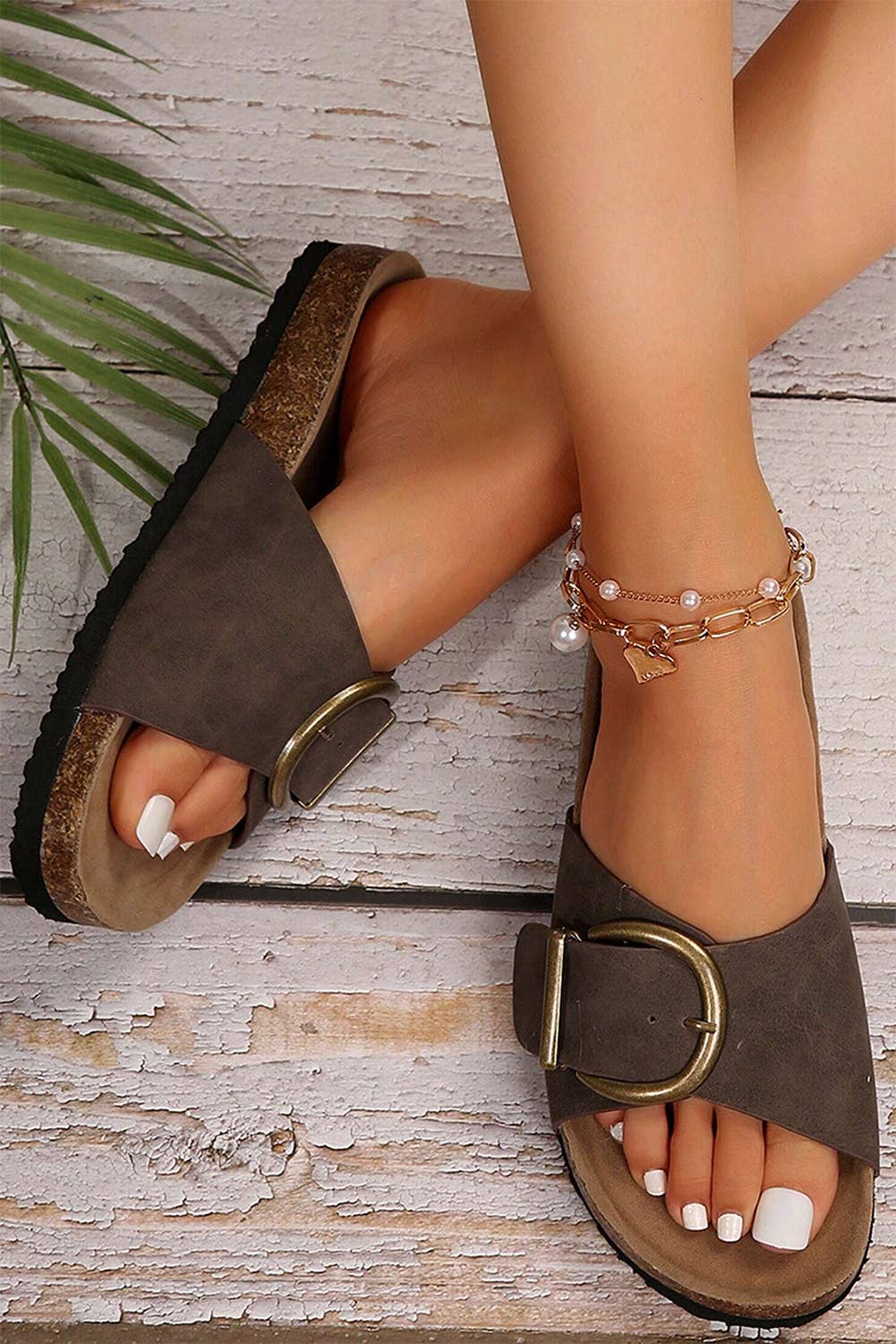 Buckle Faux Suede Slippers | Coffee
