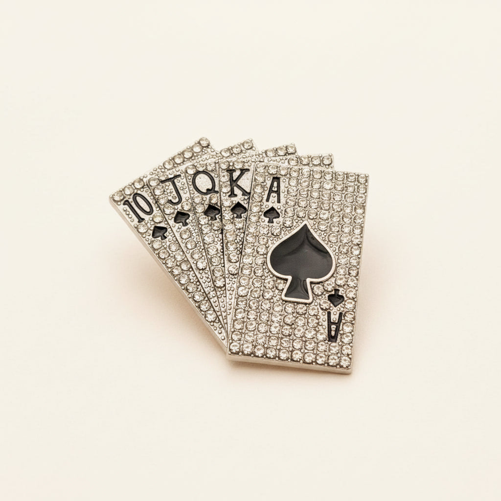 Rhinestone Poker Straight Flush Brooch | Silver